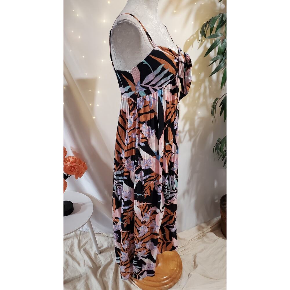 Billabong Twist It Midi Slip Dress Size S Tropical Smocked Babydoll Empire Waist - Picture 4 of 14